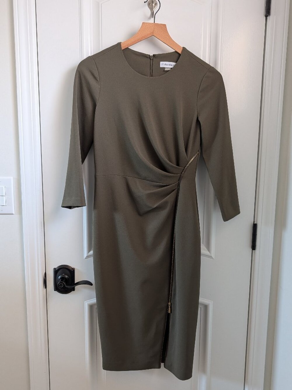Calvin Klein Zip Sheath Dress in Olive